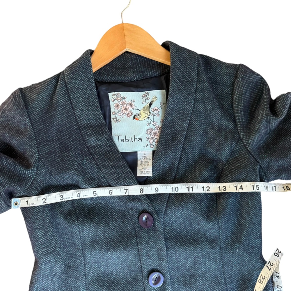 Tabitha Anthropologie Women's Blue Black Wool Blend Short Sleeve Blazer Jacket‎ - Picture 9 of 13